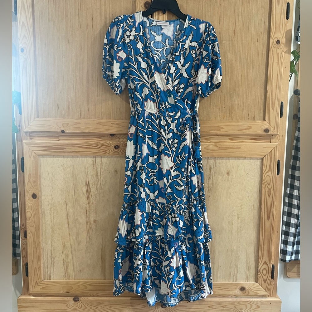 Knox rose blue floral tiered modest midi wrap dress boho cottagecore